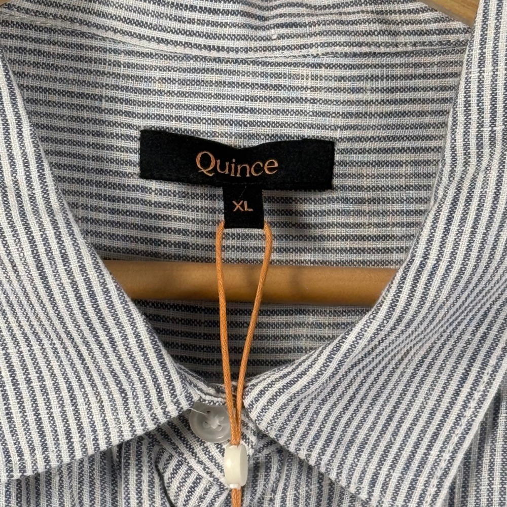 Quince Mens XL 100% European Linen Long Sleeve Shirt Blue Pinstripe Flax NWT